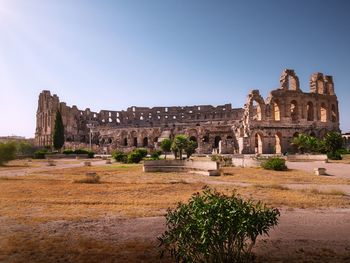 El jem amphitheatre colosseum ruins in tunisia, africa