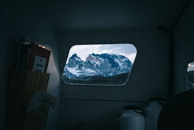 View of snow covered car window