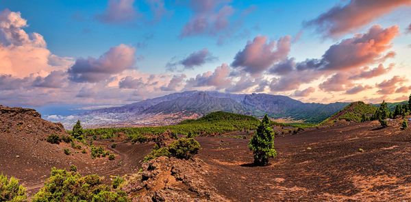 Panoramic view of landscape against sky during sunset