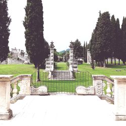 View of cemetery against clear sky