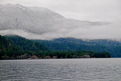 Scenic view of mountains against cloudy sky