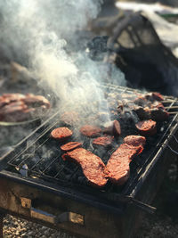 Close-up of bonfire on barbecue grill