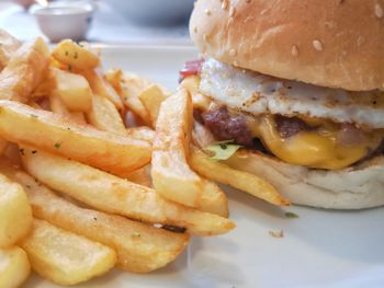 Close-up of burger on plate