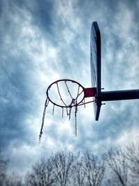 Low angle view of basketball hoop against sky