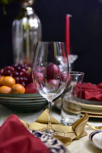 Wine glasses on table