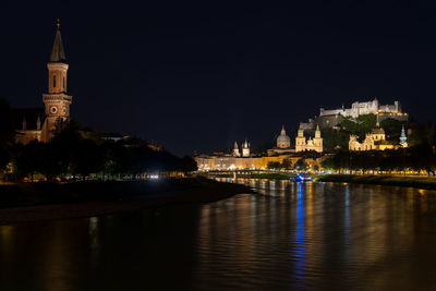Salzburg at night, view to fortress hohensalzburg, austria