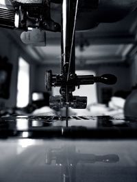 Extreme close-up of sewing machine