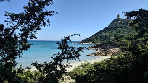 Scenic view of sea against clear sky