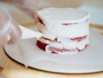 Close-up of cake in plate on table