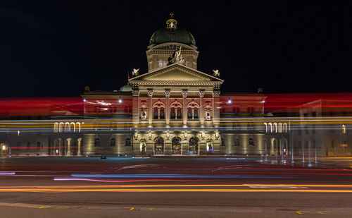Light trails on road at night
