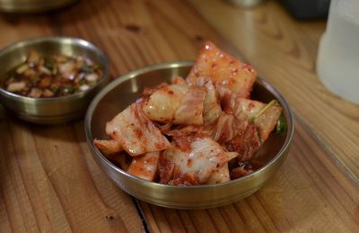 High angle view of food in bowl on table