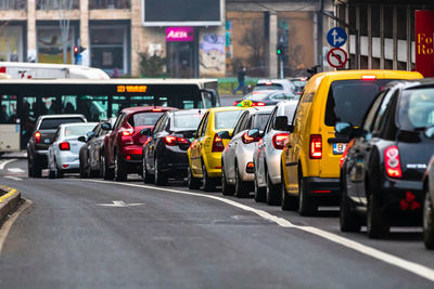 View of traffic on road in city