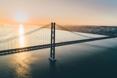 View of suspension bridge at sunset