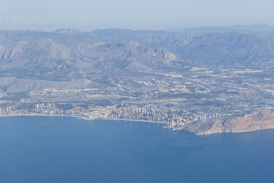 High angle view of mountain range against sky