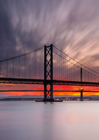 View of suspension bridge against cloudy sky