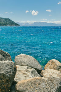 Views of lake tahoe in the summertime in northern california.
