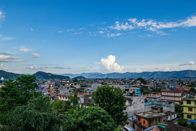 High angle view of townscape against sky