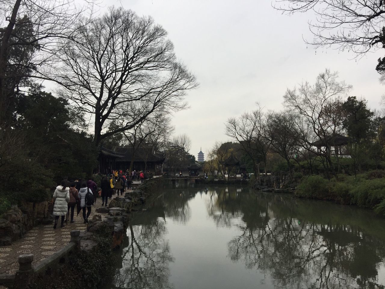 tree, reflection, real people, water, sky, women, large group of people, nature, leisure activity, lifestyles, outdoors, lake, men, beauty in nature, day, people, adult