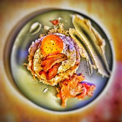 High angle view of breakfast in plate