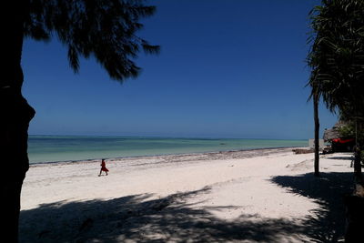 Scenic view of beach against blue sky