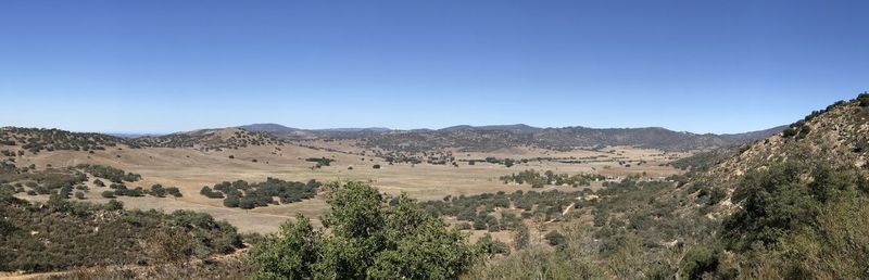 Scenic view of landscape against clear blue sky