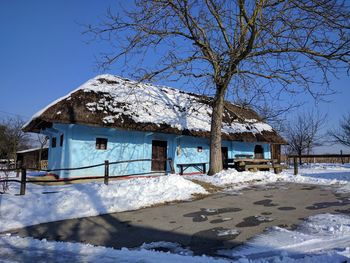 Built structure against clear sky during winter