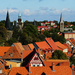 High angle view of townscape against sky