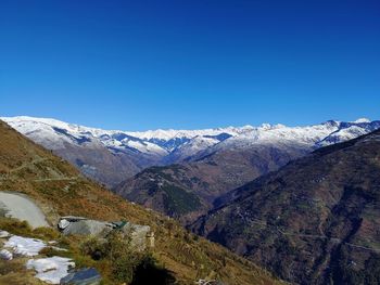 Shivalik ranges 
scenic view of snowcapped mountains against clear blue sky