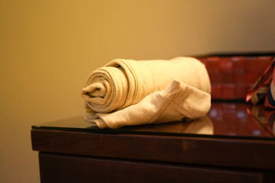 Close-up of statue on table