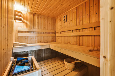 Empty wooden steam room