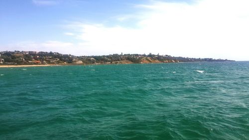 Scenic view of sea against blue sky