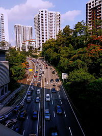 High angle view of cars on road in city
