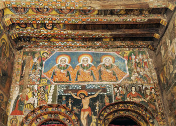 High angle view of ornate ceiling of building