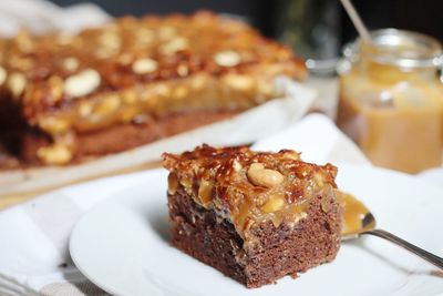 Close-up of dessert in plate on table