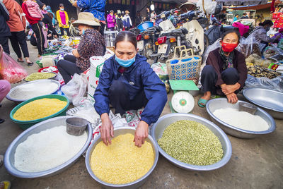 High angle view of people at market stall