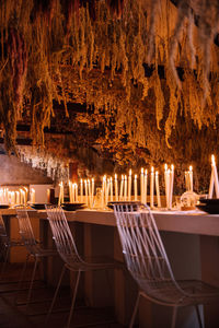 Empty chairs and tables in restaurant