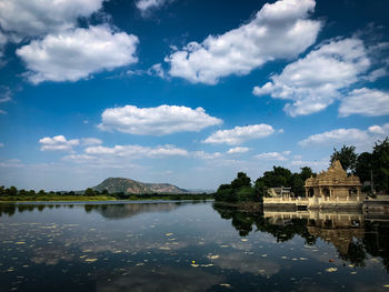 Reflection of building in lake