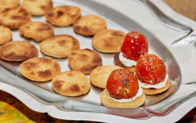 High angle view of food in plate on table