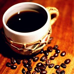 Close-up of coffee cup on table