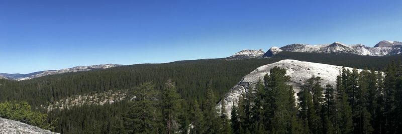 Scenic view of mountains against clear blue sky