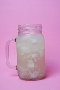 Close-up of drink in jar