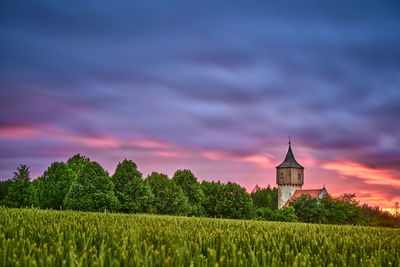 Scenic view of field against sky during sunset