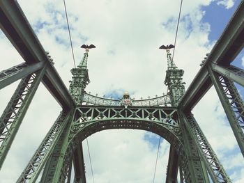Low angle view of liberty bridge against cloudy sky