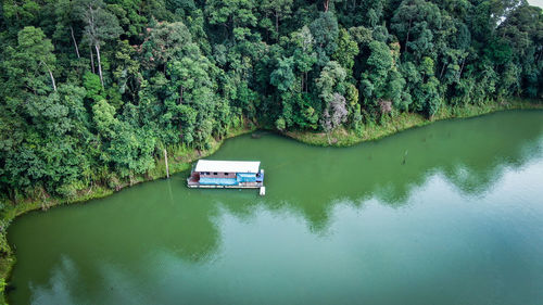 High angle view of boats in lake