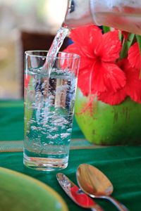 Close-up of glass of water on table