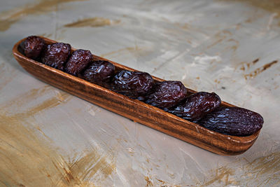 High angle view of chocolate cake on table