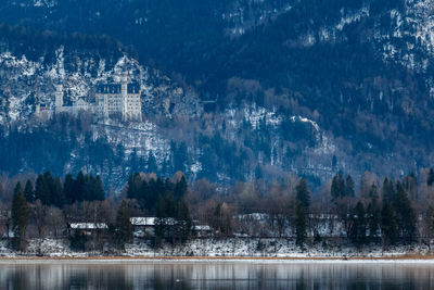 Scenic view of lake against sky during winter