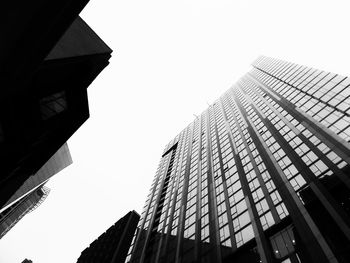 Low angle view of buildings against clear sky