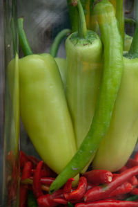 Close-up of green chili peppers for sale at market stall