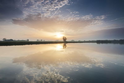 Scenic view of lake against sky during sunset